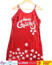 Red Merry Christmas Sequins Dress Womens Xmas Party Costume