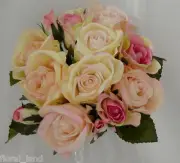 Rose Bouquet Peach Cream Pink Pre Made Faux Silk Roses Flower Bouquets x 1