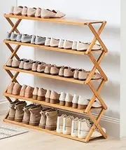 3/5/6 Tier Folding Shoe Rack Bamboo Wooden Flower Pot Shelf Plant Stand Cabinet– No Assembly Required – Modern and Elegant Wooden Shoe Rack (6 Tiers)