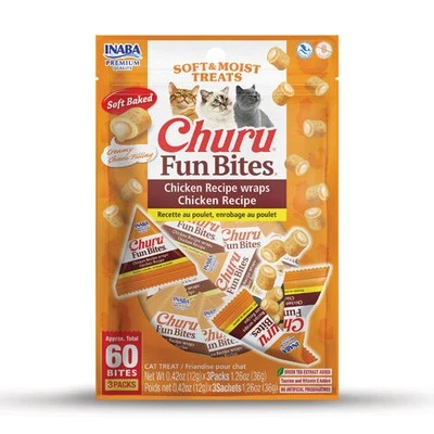 Inaba Churu Fun Bite Cat Treats Chicken Recipe Wraps Chicken Recipe 6 x 36g