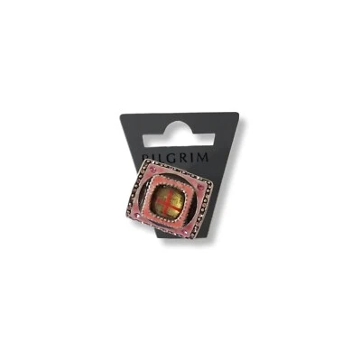 PILGRIM RING ADJUSTABLE ONE SIZE SILVER PLATED AGED LOOK STEEL ENAMEL