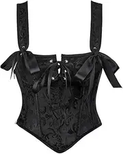 [OFFSUM] Women's Sexy Corset - Fashion Adjustable Vest Underwear Backless Bowknot Patchwork Bustier Top Black Bridal Party Clubwear Summer Clothing,Black,L
