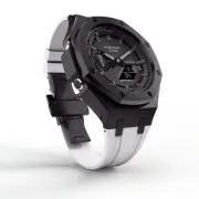 Casioak Mod Custom Watch Casio G-Shock GA-2100 Black Case White Strap GA2100