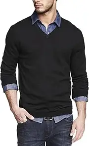 [COOFANDY] Men Casual V Neck Sweater Ribbed Knit Slim Fit Long Sleeve Pullover Top
