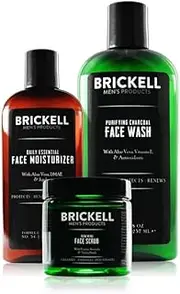 Brickell Men's Daily Advanced Face Care Routine II, Activated Charcoal Facial Cleanser, Face Scrub, Face Moisturizer Lotion, Natural and Organic, Scented