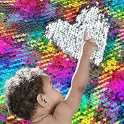 5MM Not Falling Sensory Wall Sequin Flip Fabric High Density Reversible Sensory Graffiti Fabric Sequin Fabric by The Yard Mermaid Fabric Rainbow to Silver-2yd, 50” x 72”