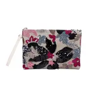Nevenka Women Clutches Embroidery Sequins Design Straw Bag for Vacation-Black