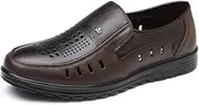 WZQDM Nonchalant Loafers Shoes for Men Vegan Leather Round Toe Slip on Hollow Out with Hand Stitching Metal Decoration Solid Color Slip Resistant Mat (Color : Brown, Size : 41 EU)