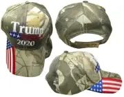 Trump 2020 Camouflage Camo USA Flag On Left Side Of Bill Embroidered Hat Cap