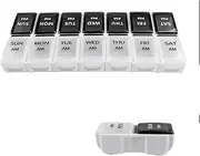 7-Day Pill Organizer with AM/PM Reminders | 14 Compartments BPA-Free Weekly Pill Case for Fish Oil, Vitamins & Supplements | Leakproof, Travel-Size Medication Box (Black/White)