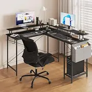Advwin 136cm L Shaped Gaming Desk with LED Lights & Power Outlets Corner Computer Desk with Monitor Stand Black
