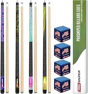 ProSniper Pool Cues | Set of 4 Pool Cue Sticks Made Canadian Maple Wood | Extra 4 Pool Chalk Included | Unique Design and Durable Cue Stick for Professional Billiard Players