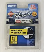 Brother P-Touch TZ Label Tape Genuine, Yellow Tape, Black Print, 18mm, 3/4 NEW
