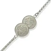 STERLING SILVER SOLID DOUBLE ST GEORGE COIN BELCHER CHAIN LINK BRACELET GIFT BOX