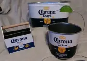 Corona 3 Piece Set Stainless Steel Ice Bucket Lime Handled Beer Bucket And Caddy