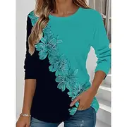 Women's T Shirt Floral Graphic Plants Vintage Stylish Classic Long Sleeve Crew Neck Round Neck Regular Tops Daily Weekend Print Yellow Light Green Blue Sky Blu