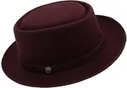 [Lmtossey] Men's Pork Pie Hat Gentleman's Wool Fedora Hat With Belt