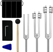 Tuning Fork, Tuning Fork Medical, Tuning Fork Set of 3pcs Tuning Fork 128hz and 512hz 256hz, Tuning Fork and Reflex Hammer set for Healing/Chakra/Sound Therapy, Buddhists Yoga Teacher