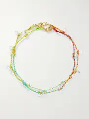 [Roxanne Assoulin] Roxanne Assoulin - Mini Drip Drop Set Of Two Gold-tone, Cord And Crystal Anklets - Multi - One size One size Multi
