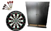 PRO STAR Genuine Bristle Dart Board and Tex Darts Black Cabinet with Storage Drawer