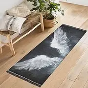 QGBYMX Washable Runner Rug Angel Wings Black 2’ x 6’ Non Slip Kitchen Runner Rug for Hallways Entryway Patio Living Room Floor Carpet Runner- Soft Thin Mat for Family Pet