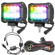 2x 4" RGB Chase LED Pods Work Light Bar 6500K Wireless Bluetooth Music Boat 4WD