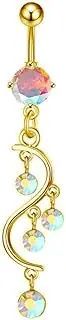 [Niaspi] 14G S-Shaped Colorful CZ Dangle Belly Button Rings for Women Hypoallergenic Surgical Steel Belly Navel Ring 3/8 Inch Navel Curved Barbell Dangling Body Piercing Jewelry