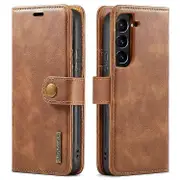 DG.MING Compatible For Samsung Galaxy S23 Plus Split Leather Stand Phone Case Stand Feature Magnetic Clasp Cover Brown