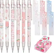 Xccj Kawaii Mechanical Pencil Set Include Peach Mechanical Pencils with Tubes 0.5 mm Pencil Refills and Cute Juice Peach Erasers for Writing, Drawing, Sketching, Architecture (15 Pieces)