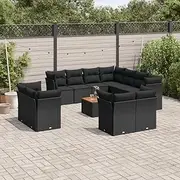 12 Piece Garden Sofa Set with Cushions Black Poly Rattan Patio Bar Sets