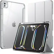 JETech Case for iPad Pro 11-Inch M4 2024 (5th Generation) with Pencil Holder, Clear Transparent Back Shell Slim Stand Shockproof Tablet Cover, Auto Wake/Sleep (Silver)