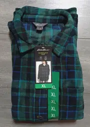 Eddie Bauer Shacket Womens XL Green/Blue Plaid Microfleece Shirt Oversized