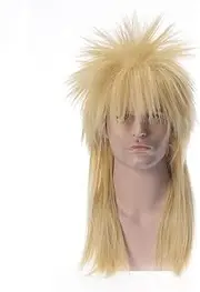 Men Women Long Straight 70s 80s Heavy Metal Rocker Wig Disco mullet Wig (Gold)