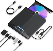 Zingle 7 in1 External CD DVD Drive, USB 3.0 Type A & C,Portable CD/DVD RW ROM Burner Rewriter with SD TF & 4 USB Ports,Gaming,Music,Slim Optical DVD Player for Laptop Macbook Pro Air PC iMac Windows
