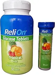 ReliOn Glucose 50 Tablets with On-The-Go Tube 10 Tablets. (Tropical Fruit) by Reli On