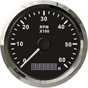ALAGPNPMZH 85mm Tachometer RPM Gauge REV Meter with Hour Meter 0-6000RPM 12V/24V with Backlight Speedometer(BS)