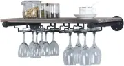 Industrial Pipe Shelving Hanging Stemware Racks,Rustic Wall Mounted Wine Rack wi