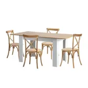 Oikiture 160cm Extendable Dining Table with 4PCS Dining Chairs Crossback Wooden