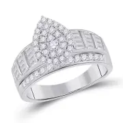 10kt White Gold Baguette Diamond Cluster Bridal Wedding Engagement Ring 1 Ctw