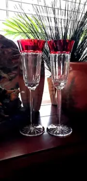 PAIR New WATERFORD Crystal SIMPLY RED pattern CORDIAL Glass 7" ~ FREE SHIPPING
