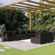 Patio Furniture Sets 8 Piece Garden Lounge Set with Cushions Black Poly Rattan