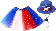 [Generic] Geese Statue Clothes - Star Print Formal Geese Skirt Hat Set,23 Inches Independence Day Animal Tulle Skirt With Hats For Lawn Home