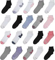 [Hanes] Girls' Big Lightweight Stretch Ankle Socks Super Value, Assorted Multi-Color 20-Pair Pack, Large
