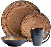 [Pfaltzgraff] Cambria 16-Piece Stoneware Dinnerware Set, Service for 4, Dark Brown