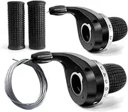 RainFlowwer 3x7 Speed Bicycle Twist Shifter Bike Shift Lever and 1 Pair Non-Slip Rubber Bike Handle Bar Grips for Mountain Bicycle