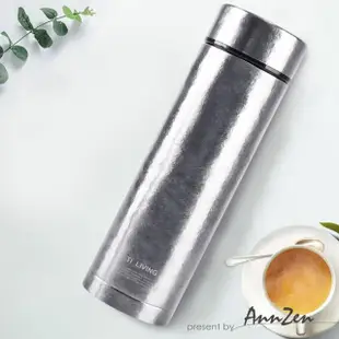 【AnnZen】《Ti-living》純鈦保溫杯-450ml 真空養身泡茶杯-沁雪銀(內外純鈦無塗層 耐酸鹼不生鏽)(保溫瓶)