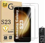 [2 +2 Pack] Galaxy S23 5G Screen Protector and Camera Protector 3D Full Coverage 9H Hardness Tempered Glass for Samsung Galaxy S23 5G (6.1")