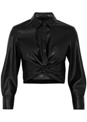 Alice + Olivia Phebe Cropped Faux Leather Shirt - Black - S (UK8-10 / S) S (UK8-10 / S)