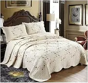 3 Piece Quilt Sets Full/Queen King Size Starry Sky Embroidery Cotton Quilts with 2 Pillow Shams Soft Lightweight Summer Bedding Bedspread Coverlet (Color : Beige, Size : 264x234cm-51x71cm x2)