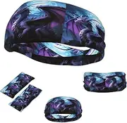 FJWSLCH Purple Dragon Purple Moon Headbands for Women Men Non Slip Workout Sweatbands Adjustable Sports Hair Bands Elastic Head Bands Moisture Wicking Hairband for Running, Cycling, Yoga, Spa